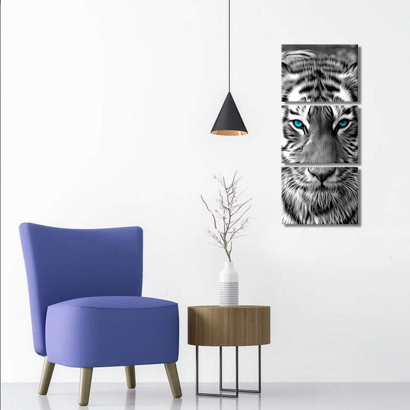Visual Art Decor Black and White Tiger Decor Painting Wildlife Picture Canvas Wall Art for Home Office Bedroom Decoration Ready to Hang 12inx16inx3Pieces - Image 2